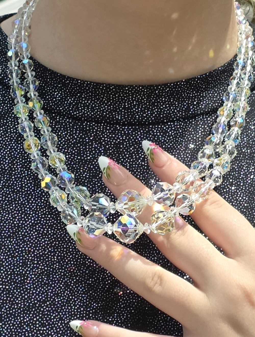 Sparkling Aurora Borealis Necklace, Sterling Clasp